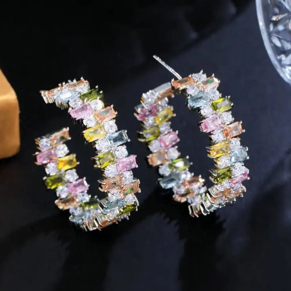 Colorful Zircon Hoop Earrings - Picture 5 of 6
